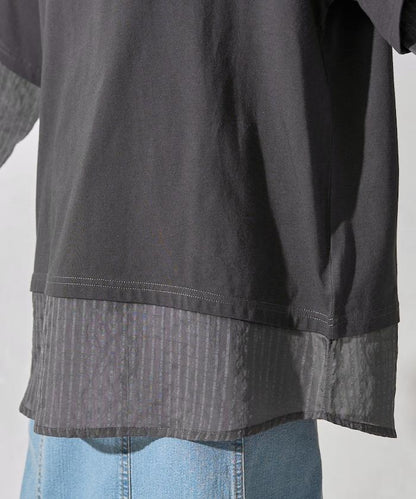 透膚條紋疊穿設計套頭上衣