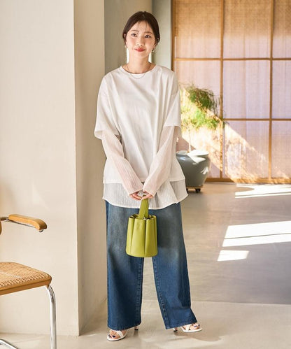 透膚條紋疊穿設計套頭上衣