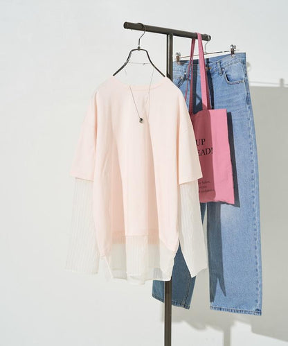 透膚條紋疊穿設計套頭上衣