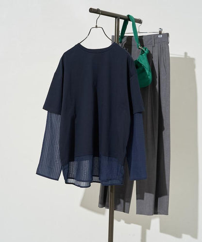 透膚條紋疊穿設計套頭上衣