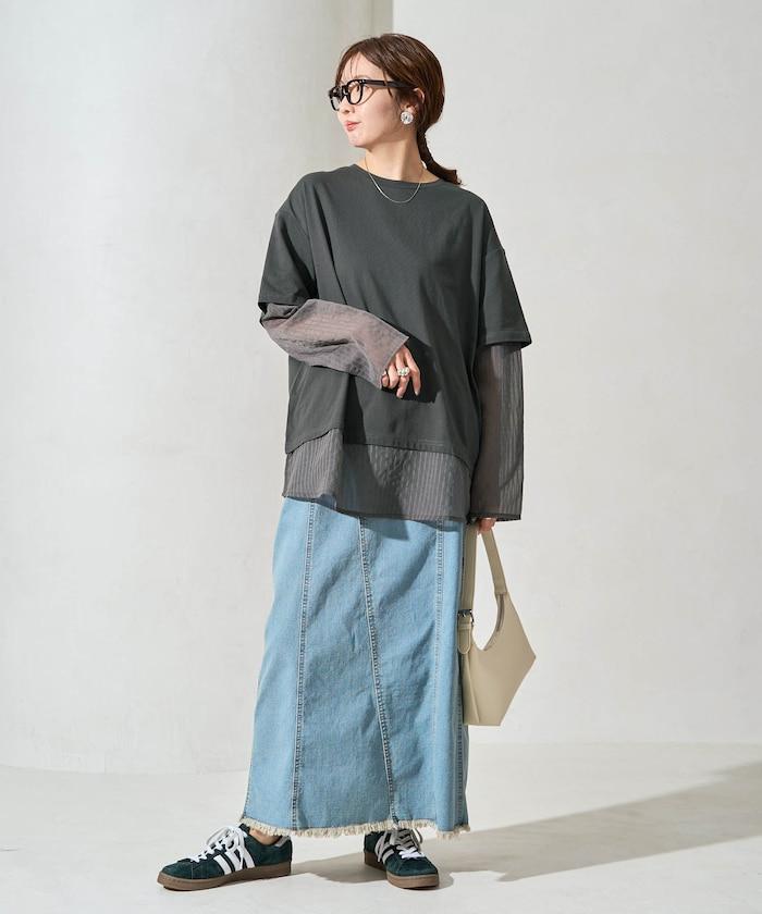 透膚條紋疊穿設計套頭上衣