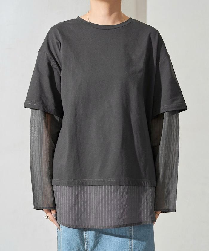 透膚條紋疊穿設計套頭上衣