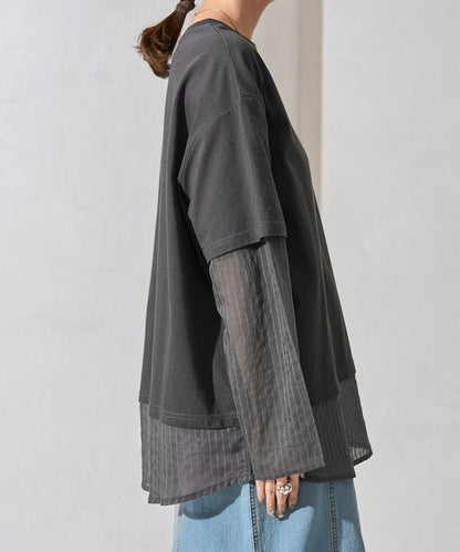 透膚條紋疊穿設計套頭上衣