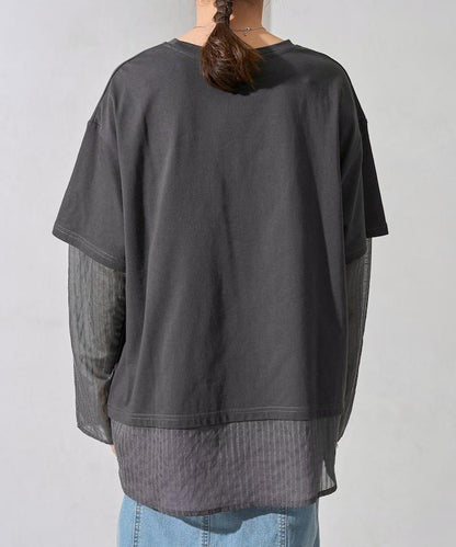 透膚條紋疊穿設計套頭上衣