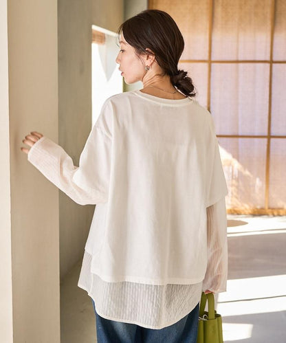 透膚條紋疊穿設計套頭上衣