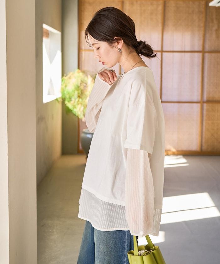 透膚條紋疊穿設計套頭上衣