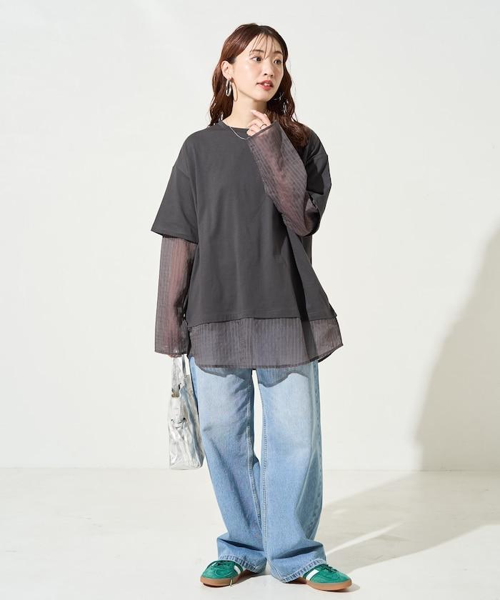 透膚條紋疊穿設計套頭上衣