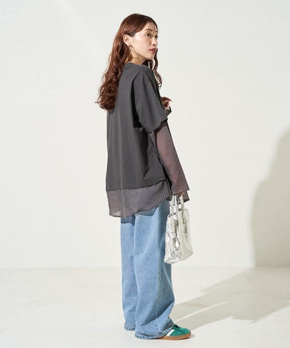 透膚條紋疊穿設計套頭上衣