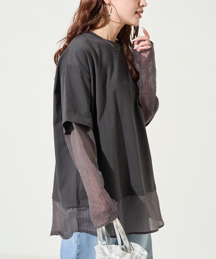 透膚條紋疊穿設計套頭上衣