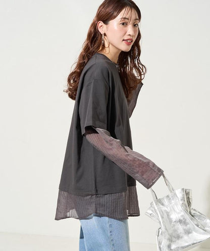 透膚條紋疊穿設計套頭上衣