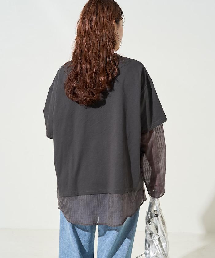 透膚條紋疊穿設計套頭上衣