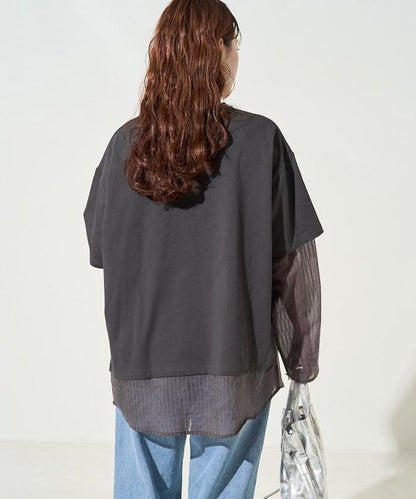 透膚條紋疊穿設計套頭上衣