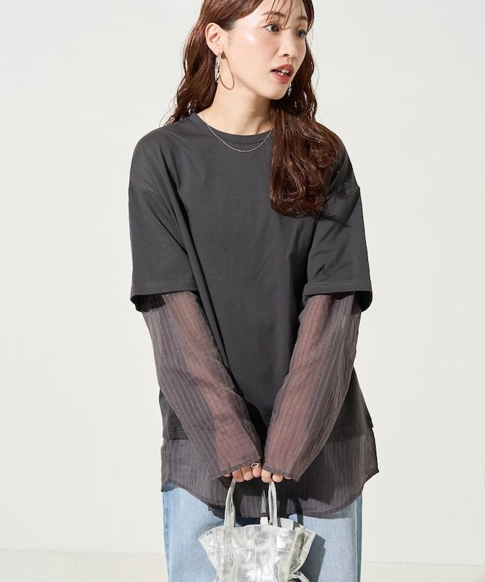 透膚條紋疊穿設計套頭上衣