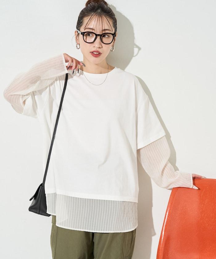 透膚條紋疊穿設計套頭上衣