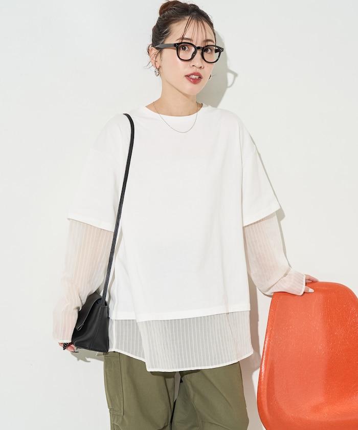 透膚條紋疊穿設計套頭上衣