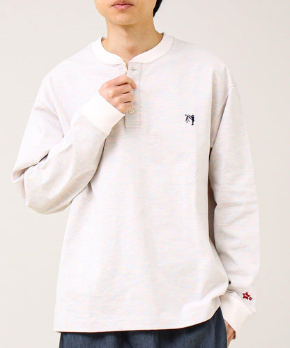 BOY刺繡 內裡漸變 亨利領 長袖T恤