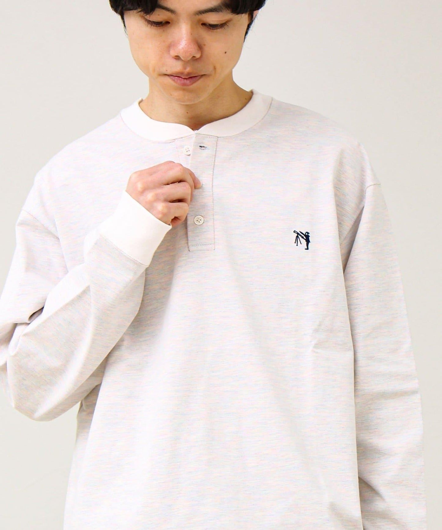 BOY刺繡 內裡漸變 亨利領 長袖T恤