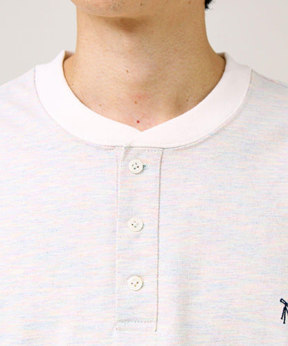 BOY刺繡 內裡漸變 亨利領 長袖T恤