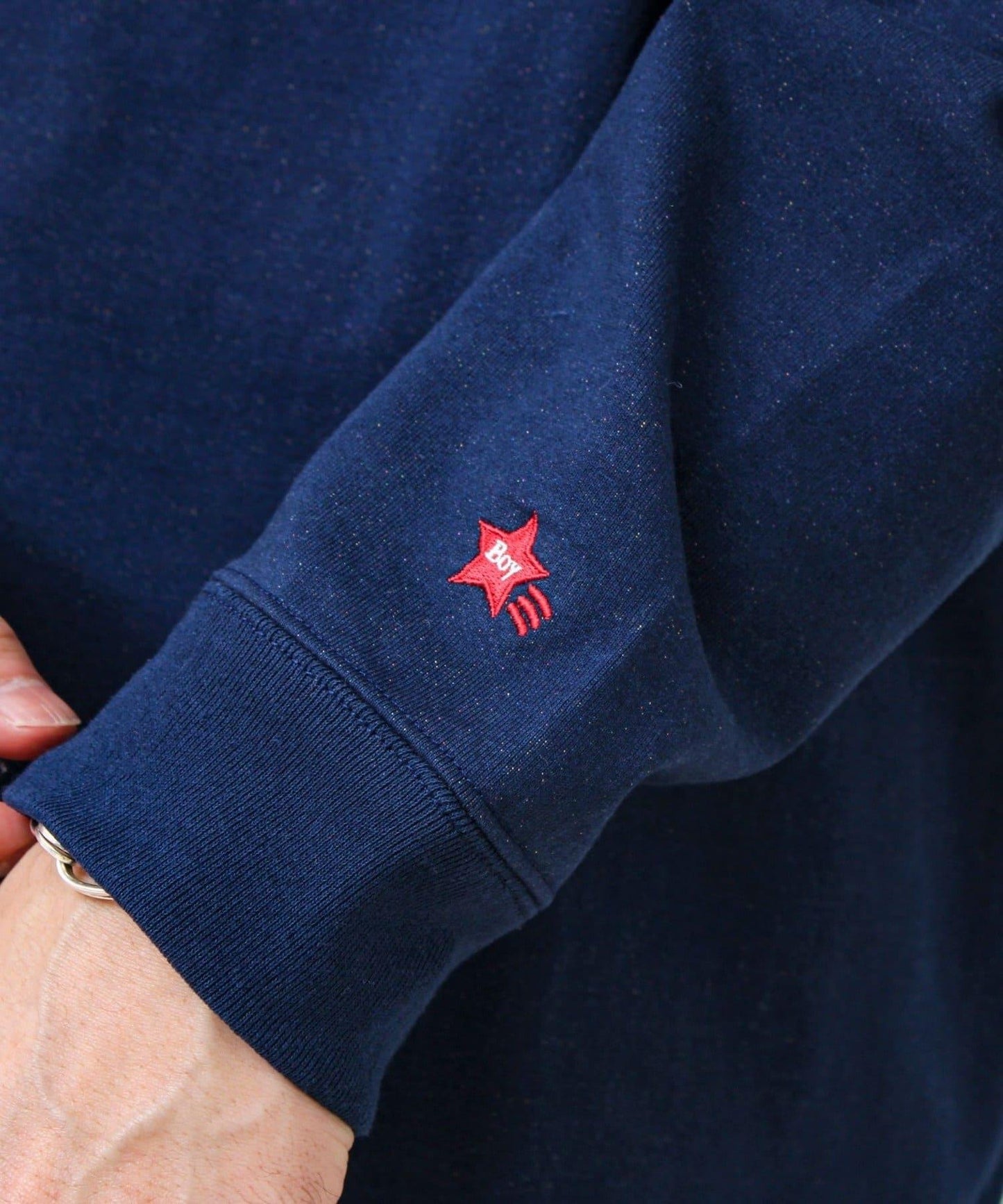 BOY刺繡 內裡漸變 亨利領 長袖T恤