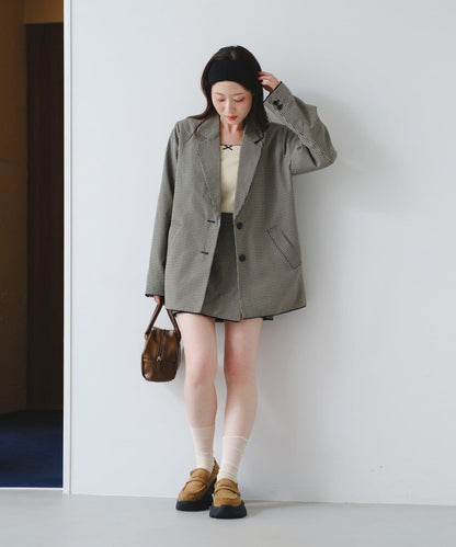 珠點蕾絲格紋夾克