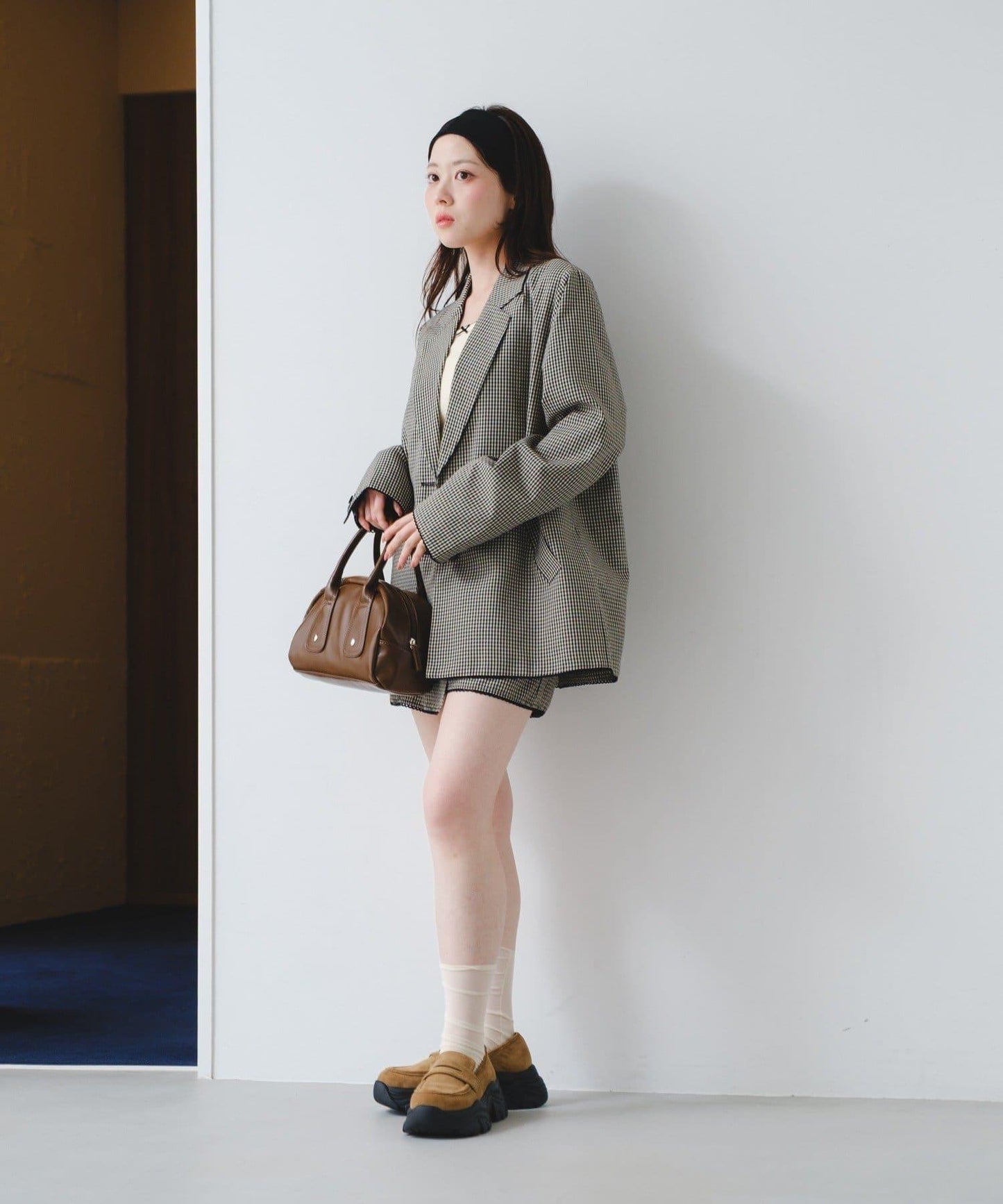 珠點蕾絲格紋夾克