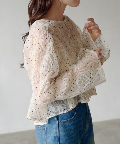 波點波紋薄紗襯衫