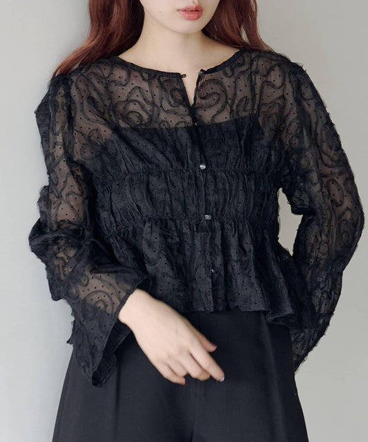 波點波紋薄紗襯衫