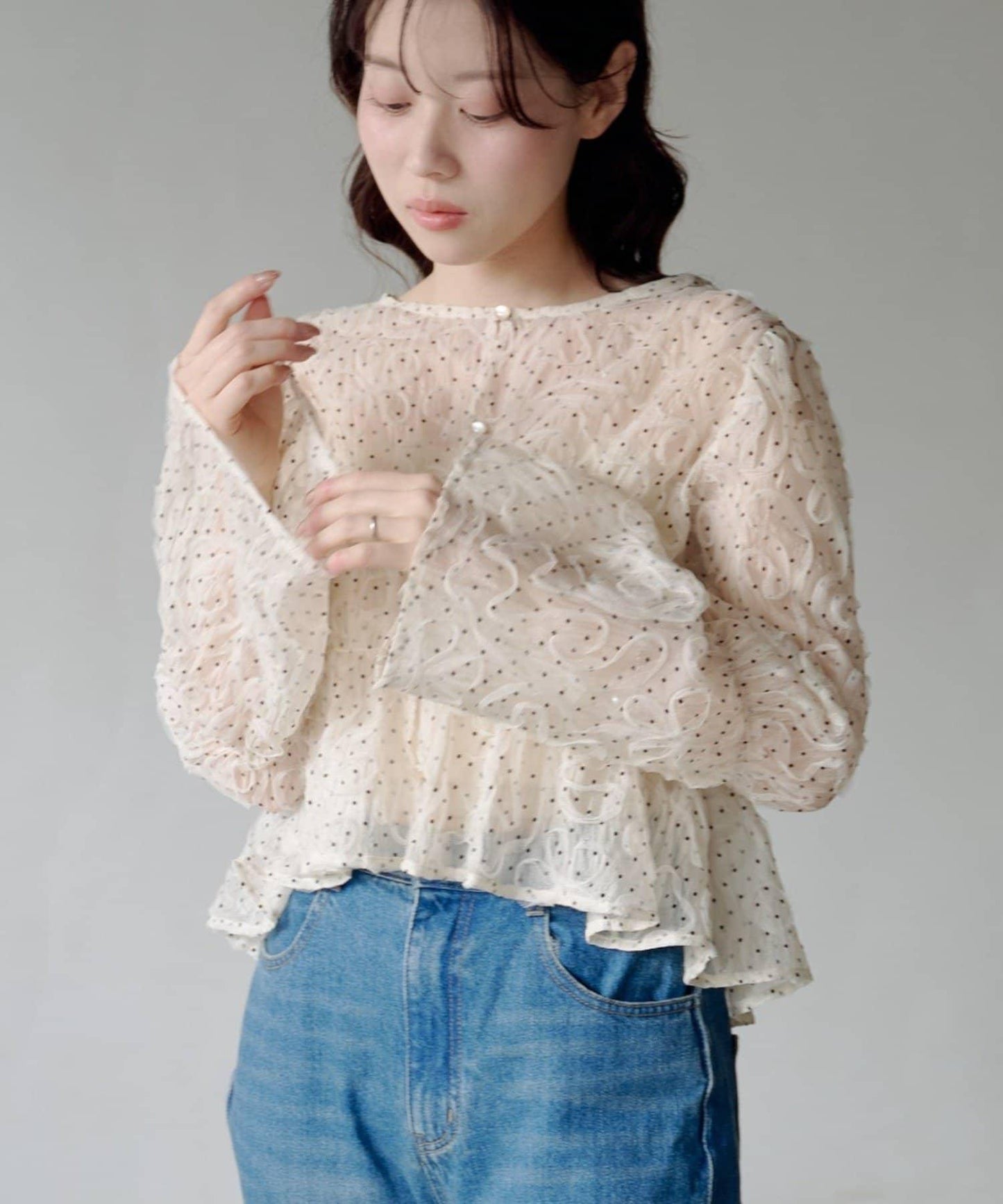 波點波紋薄紗襯衫