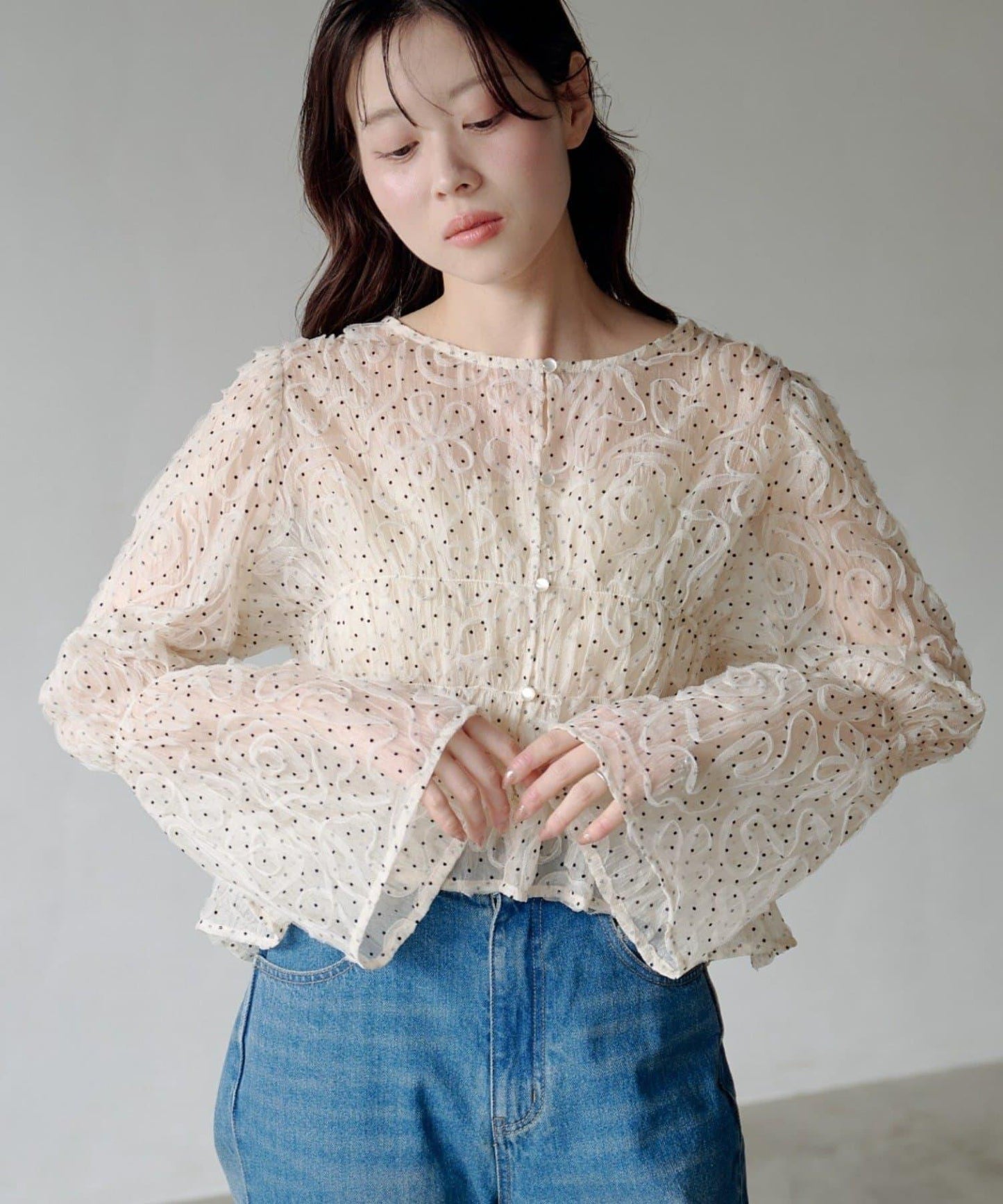 波點波紋薄紗襯衫