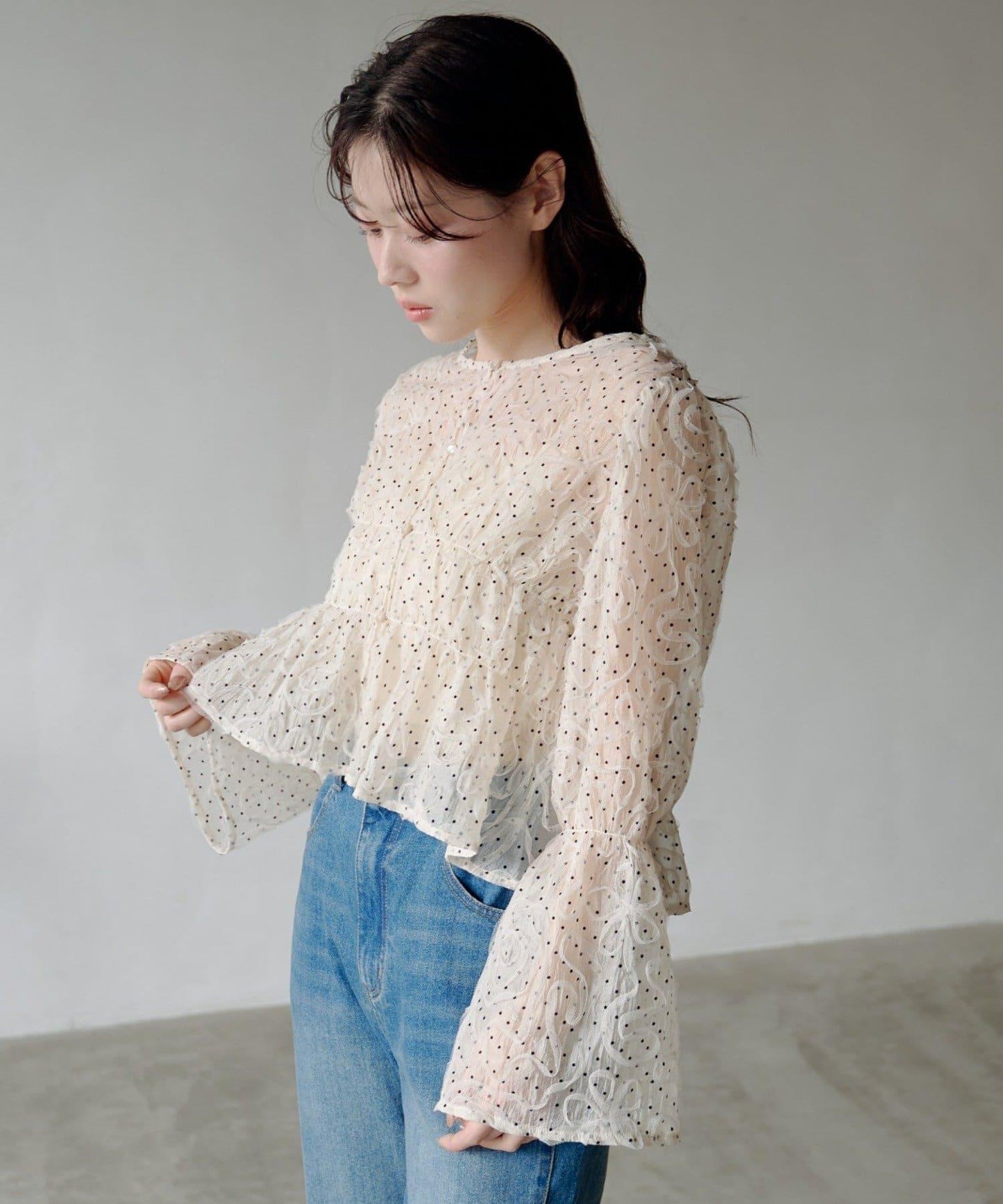 波點波紋薄紗襯衫