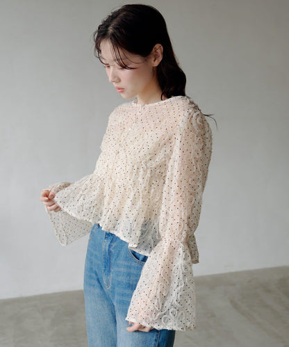 波點波紋薄紗襯衫