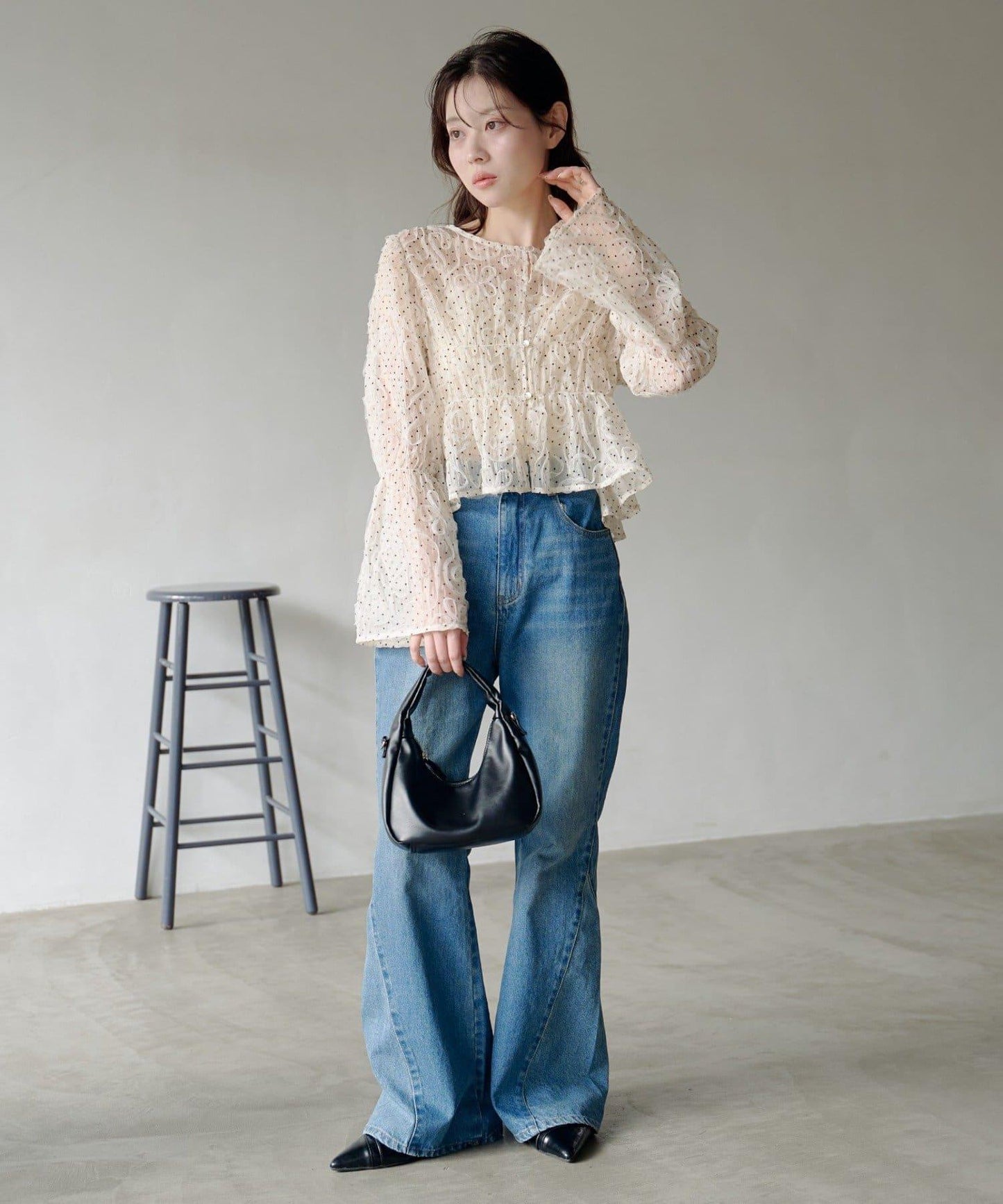 波點波紋薄紗襯衫