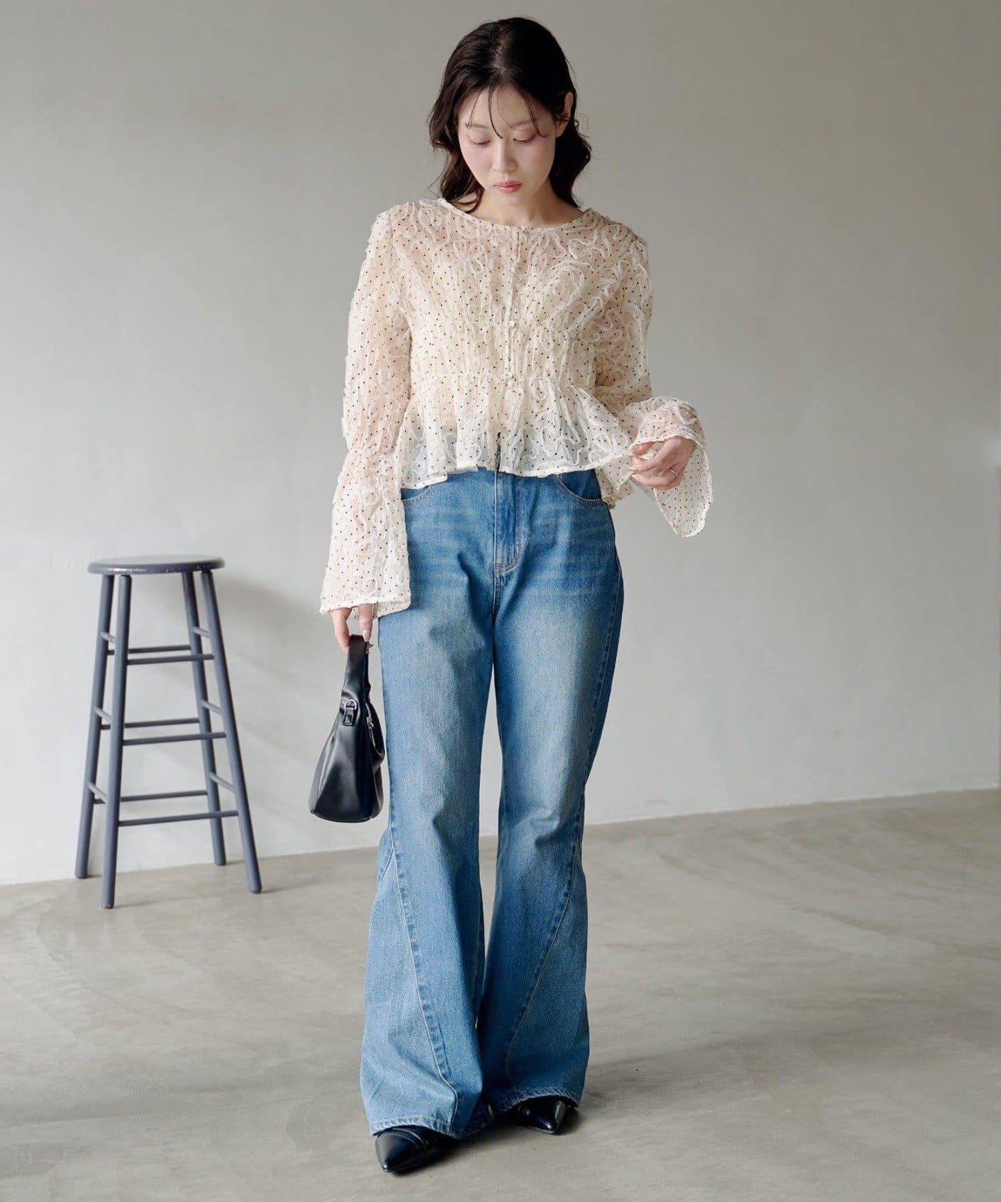 波點波紋薄紗襯衫