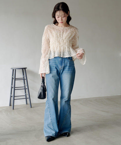 波點波紋薄紗襯衫