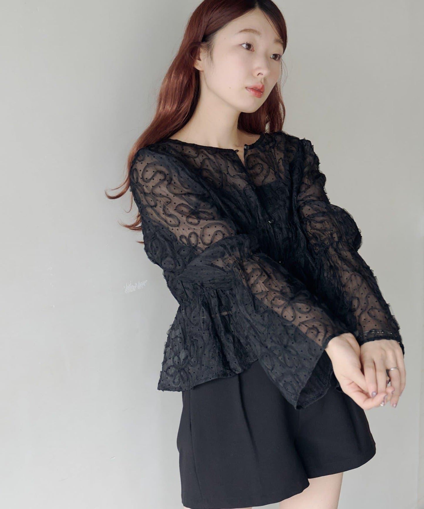 波點波紋薄紗襯衫