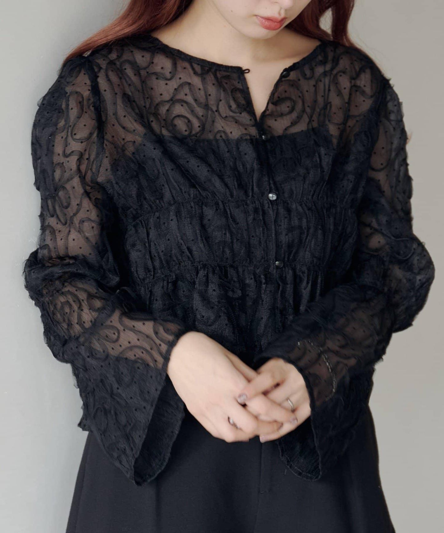 波點波紋薄紗襯衫