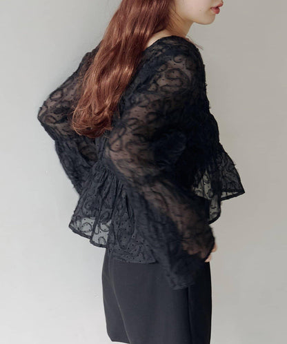 波點波紋薄紗襯衫