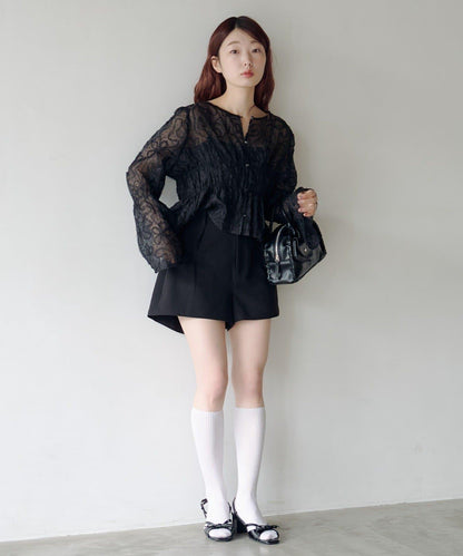 波點波紋薄紗襯衫