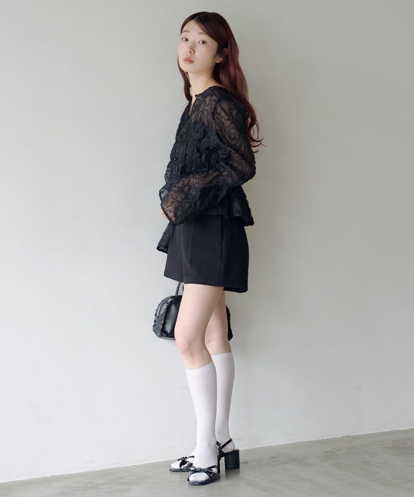 波點波紋薄紗襯衫