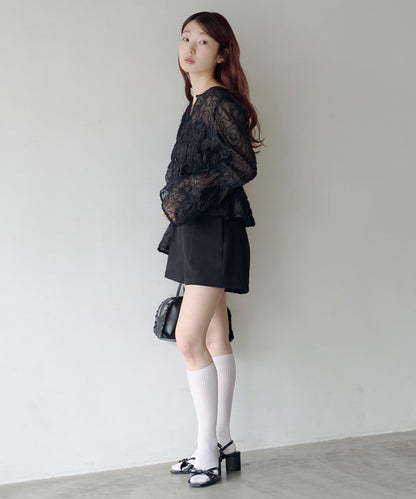 波點波紋薄紗襯衫