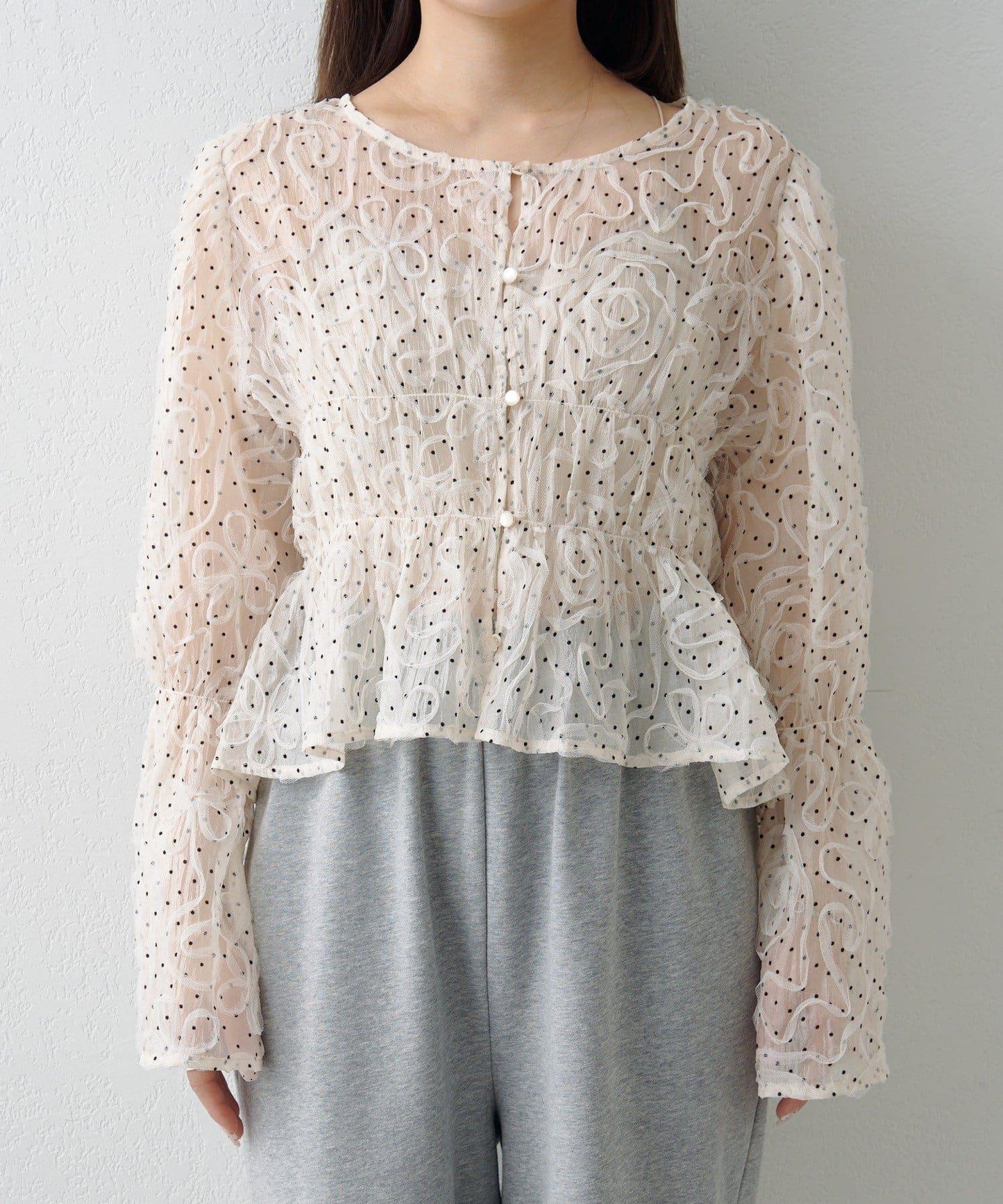 波點波紋薄紗襯衫