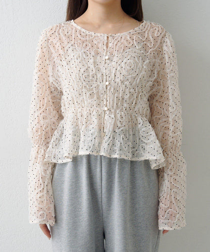 波點波紋薄紗襯衫