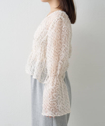 波點波紋薄紗襯衫