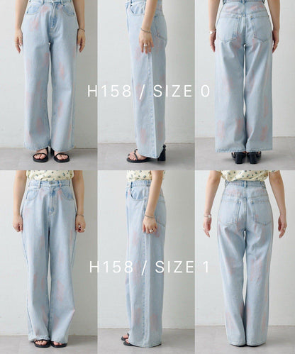 腰部可調節 噴染效果 闊腿 牛仔面料 牛仔褲