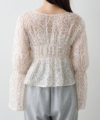 波點波紋薄紗襯衫