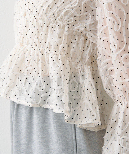 波點波紋薄紗襯衫
