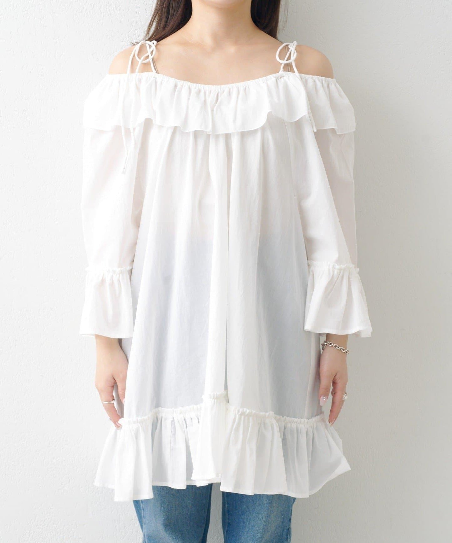 蝴蝶荷葉邊寬鬆長款上衣