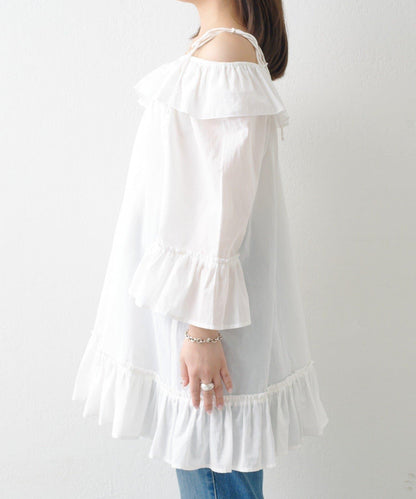 蝴蝶荷葉邊寬鬆長款上衣