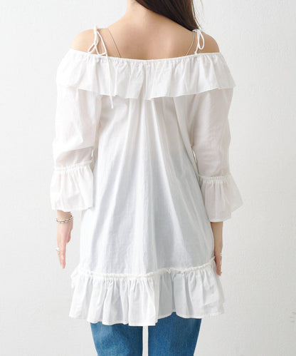 蝴蝶荷葉邊寬鬆長款上衣