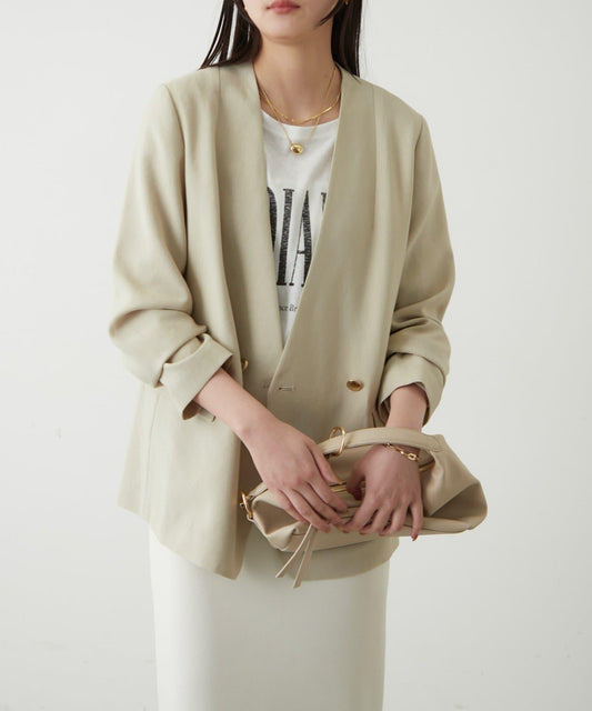 麻感合成纖維褶襉褲子